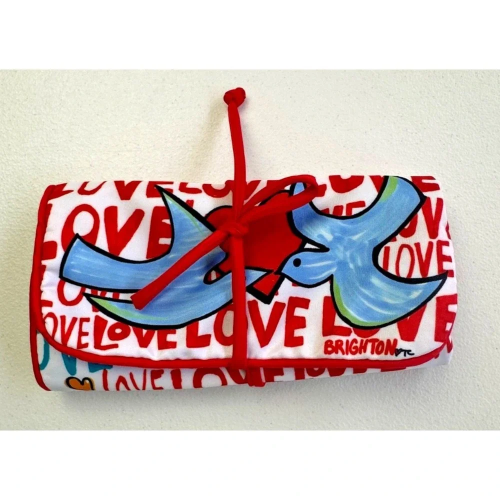 Brighton Jewelry Travel Case Roll Up Dove Love Organizer Pouch Colorful Pockets